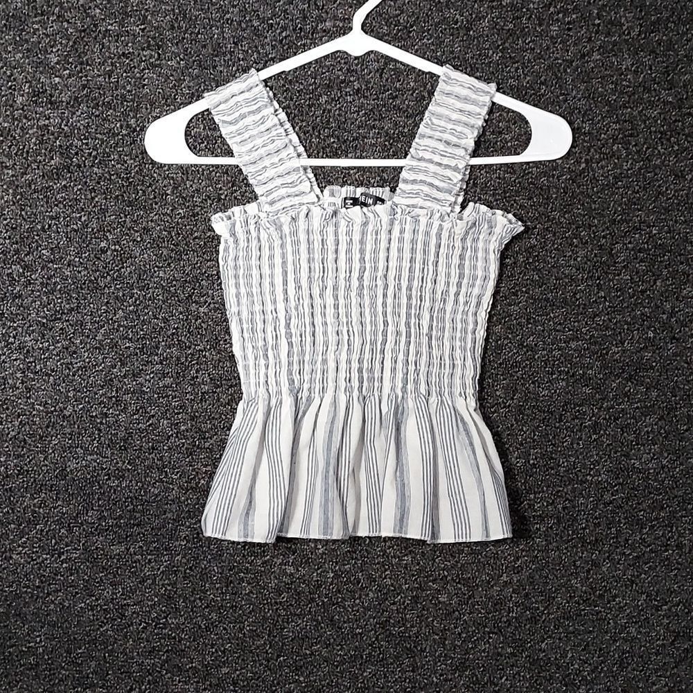 Shein Women's Large Sleeveless Tank Top White & Blue  Tube Top Shoulder Strap